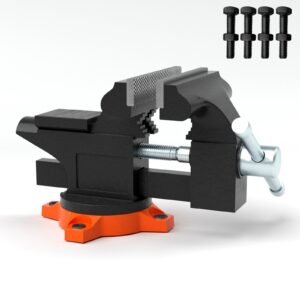 Bench Vise, 4.5-inch Jaw Width 3.3-inch Jaw Opening , 240-Degree Swivel Locking Base Multipurpose Vise with Anvil, Heavy Duty Cast Iron Workbench Vise with Bolts & Nuts, for Drilling, Pipe Cutti