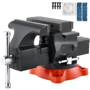 Bench Vise, 5.5" Jaw Width, 5.5" Max Jaw Opening Multipurpose Vise with 360° Swivel Locking Base, 2.8" Throat Depth, Heavy Duty Ductile Iron Workbench Vise, Two-Way Jaws for Clamping Round Pipes