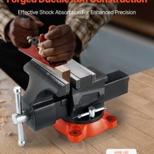 bench vise, 5.5" jaw width, 5.5" max jaw opening multipurpose vise with 360° swivel locking base, 2.8" throat depth, heavy duty ductile iron workbench vise, two way jaws for clamping round pipes