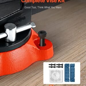 bench vise, 5.5" jaw width, 5.5" max jaw opening multipurpose vise with 360° swivel locking base, 2.8" throat depth, heavy duty ductile iron workbench vise, two way jaws for clamping round pipes