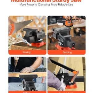 bench vise, 5.5" jaw width, 5.5" max jaw opening multipurpose vise with 360° swivel locking base, 2.8" throat depth, heavy duty ductile iron workbench vise, two way jaws for clamping round pipes