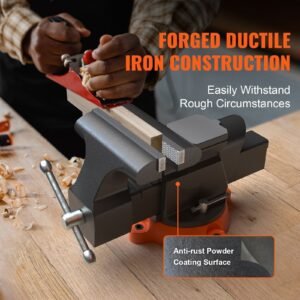 Bench Vise, 6-inch Jaw Width 5.9-inch Jaw Opening, 360-Degree Swivel Locking Base Multipurpose Vise with Anvil, Heavy Duty Ductile Iron Workbench Vise with Bolts & Nuts, for Drilling, Pipe Cutti