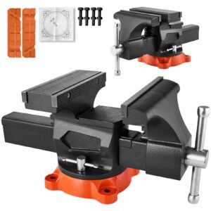 Bench Vise, 8" Jaw Width, 8" Max Jaw Opening Multipurpose Vise with 360° Swivel Locking Base, 3.7" Throat Depth, Heavy Duty Ductile Iron Workbench Vise, Two-Way Jaws for Clamping Round Pipes