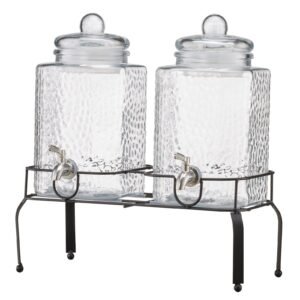 Beverage Dispenser, 2 Pack 1.5 Gallon Drink Dispensers for Parties, Glass Juice Dispenser with Metal Stand, Stainless Steel Spigot, Iced Tea Lemonade Juice Water Dispensers for Parties