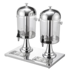 Beverage Dispenser, 2.1 Gallon x 2 Drink Dispenser for Parties, Stainless Steel + Plastic Juice Dispensers with Spigot Ice Chamber Tray, Iced Tea Lemonade Dispensers, for Restaurants, Hotels