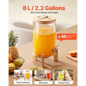 beverage dispenser 22 gallon drink dispensers for parties glass juice dispenser with wood stand stainless steel spigot iced tea lemonade juice water dispensers for parties 1.jpg