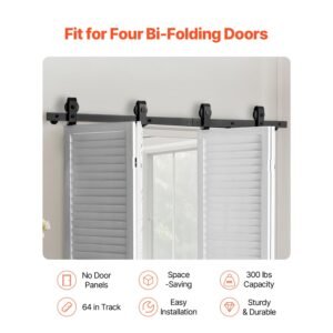 bi folding sliding barn door hardware track kit 64 top mount track kit slide smoothly quietly heavy duty easy to install suitable for four 15 closet pantry laundry doors not included 1.jpg