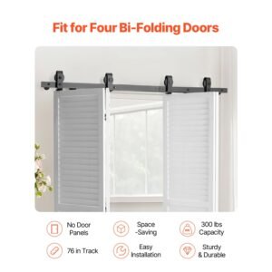 bi folding sliding barn door hardware track kit 76 top mount track kit slide smoothly quietly heavy duty easy to install suitable for four 18 closet pantry laundry doors not included 1.jpg