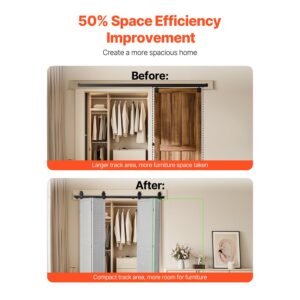 bi folding sliding barn door hardware track kit 76 top mount track kit slide smoothly quietly heavy duty easy to install suitable for four 18 closet pantry laundry doors not included 2.jpg