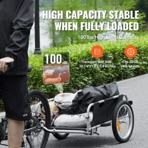 bike cargo trailer 100 lbs load capacity heavy duty bicycle wagon cart foldable compact storage quick release with universal hitch 16 wheels safe reflectors fits 22 28 bike wheels 1.jpg