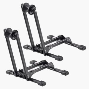 Bike Racks 2 Pack, Fits 20 to 29 Inch Mountain & Road Bikes, Alloy Steel Rust-Resistant Bike Floor Stand Rack, Foldable Bicycle Stand for Entryway, Garage, Home Bikes Parking & Storage, Black