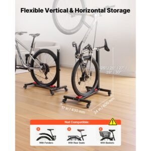 bike stand 2 pack freestanding vertical horizontal bike storage rack with lockable casters height adjustable carbon steel upright garage bicycle floor stand for 20 29 in wheels black 1.jpg