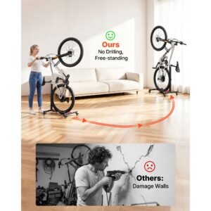 bike stand 2 pack freestanding vertical horizontal bike storage rack with lockable casters height adjustable carbon steel upright garage bicycle floor stand for 20 29 in wheels black 2.jpg