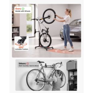bike stand 2 pack freestanding vertical horizontal bike storage rack with lockable casters height adjustable carbon steel upright garage bicycle floor stand for 20 29 in wheels black 3.jpg
