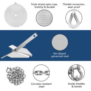 boat anchor kit 85 lb fluke style anchor hot dipped galvanized steel fluke anchor marine anchor with anchor rope shackles chain for boat mooring on the beach boats from 15 24 3.jpg