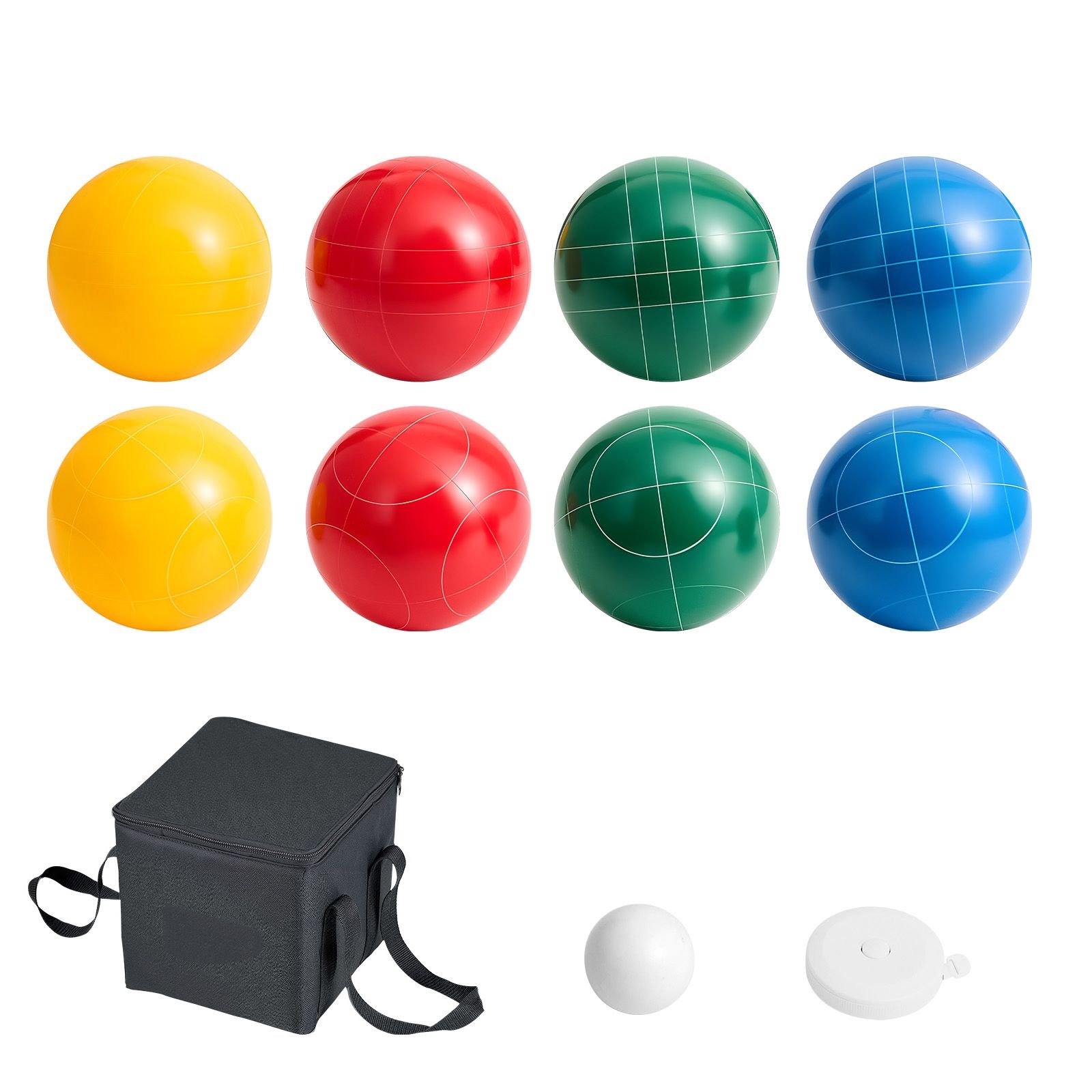 bocce ball set 90 mm with 8 resin balls pallino carrying bag and measuring rope redgreenblueyellow 4 colors for 2 to 8 players bocce ball game set for beach lawn family backyard 18.jpg