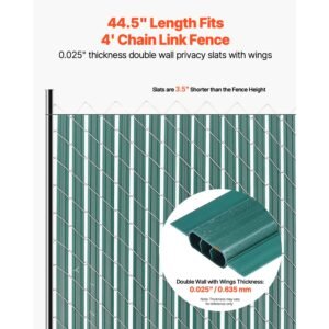 bottom locking privacy slats, double wall vertical bottom locking slats with wings for chain link fence, high density hdpe chain link slats ideally fit 4' high fence for garden and farm(green)