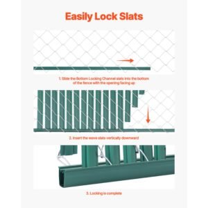 bottom locking privacy slats, double wall vertical bottom locking slats with wings for chain link fence, high density hdpe chain link slats ideally fit 4' high fence for garden and farm(green)