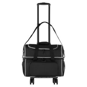Bowling Ball Bag, 2 Ball Four Roller Bowling Bag with Wheels, Featuring a Separate Compartment for Shoes (Up To US Size 16) & Oversized Accessory Pocket, Retractable Handle Extends to 37.4 in