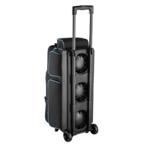 Bowling Ball Bag, 3 Ball Double Roller Bowling Bag with Wheels, Featuring a Separate Compartment for Shoes (Up To US Size 16) & Oversized Accessory Pocket, Retractable Handle Extends to 41.34 in
