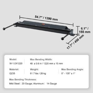 box and pan brake 48 inch 0 130 degrees sheet metal bending brake portable mini metal bender with 20 gauge low carbon steel 14 gauge aluminum capacity power handle for metal bending 2.jpg