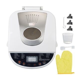 Bread Maker, 19-in-1 2LB Dough Machine, Nonstick Ceramic Pan Automatic Breadmaker with Gluten Free Setting, Whole Wheat Bread Making, Digital, Programmable, 3 Loaf Sizes, 3 Crust Colors, White