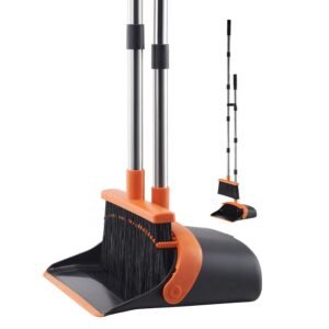 broom and dustpan set heavy duty dustpan and broom combo with self cleaning teeth metal upright standing dust pan with long handle ideal for home restaurant office dorm blackorange 2.jpg