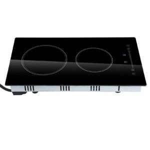 Built in Electric Stove Top, 20 x 11.6 inch 2 Burners, 240V Glass Radiant Cooktop with Sensor Touch Control, Timer & Child Lock Included, 9 Power Levels for Simmer Steam Slow Cook Fry