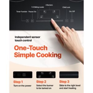 built in electric stove top 232 x 205 inch 4 burners 240v glass radiant cooktop with sensor touch control timer child lock included 9 power levels for simmer steam slow cook fry 4.jpg