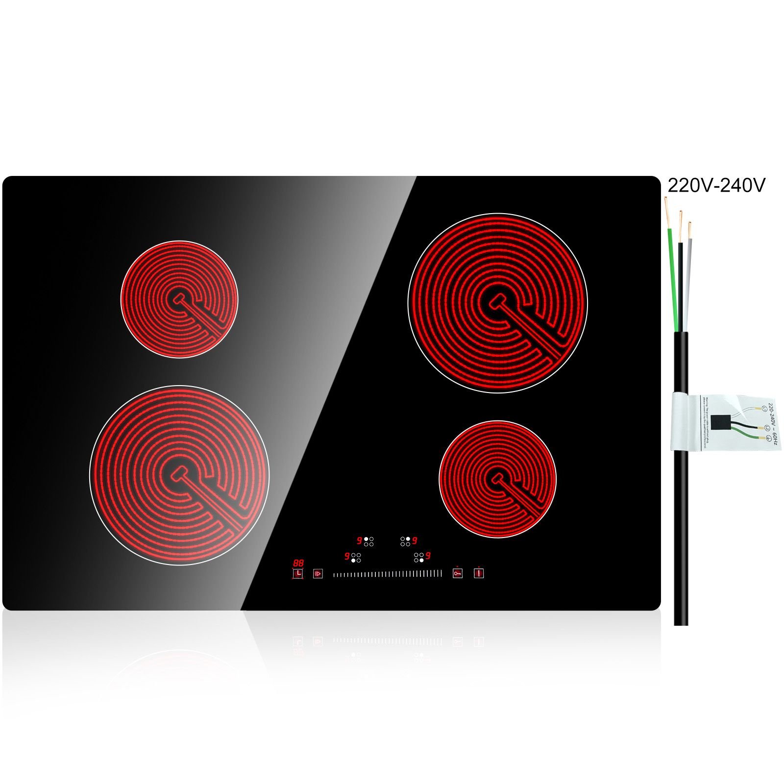 built in electric stove top 232 x 205 inch 4 burners 240v glass radiant cooktop with sensor touch control timer child lock included 9 power levels for simmer steam slow cook fry.jpg