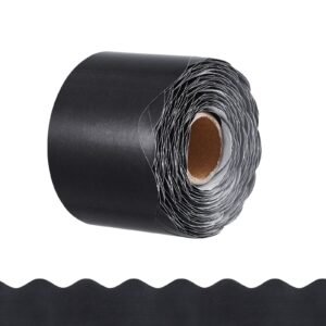 Bulletin Board Border, 65.6 Feet Rolled Border Trim, Scalloped Bulletin Board Paper with Wavy Line Design, Classroom Border for Bulletin Board, School, Classroom, and Locker Decoration, Black