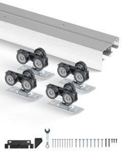 Bypass Door Hardware, 5ft Heavy Duty Bypass Sliding Door Hardware Kit, Aluminum Alloy Sliding Closet Door Hardware Set for 2 Door System, Fit Door Thickness 1 3/8 " - 1 3/4", Easy to Install