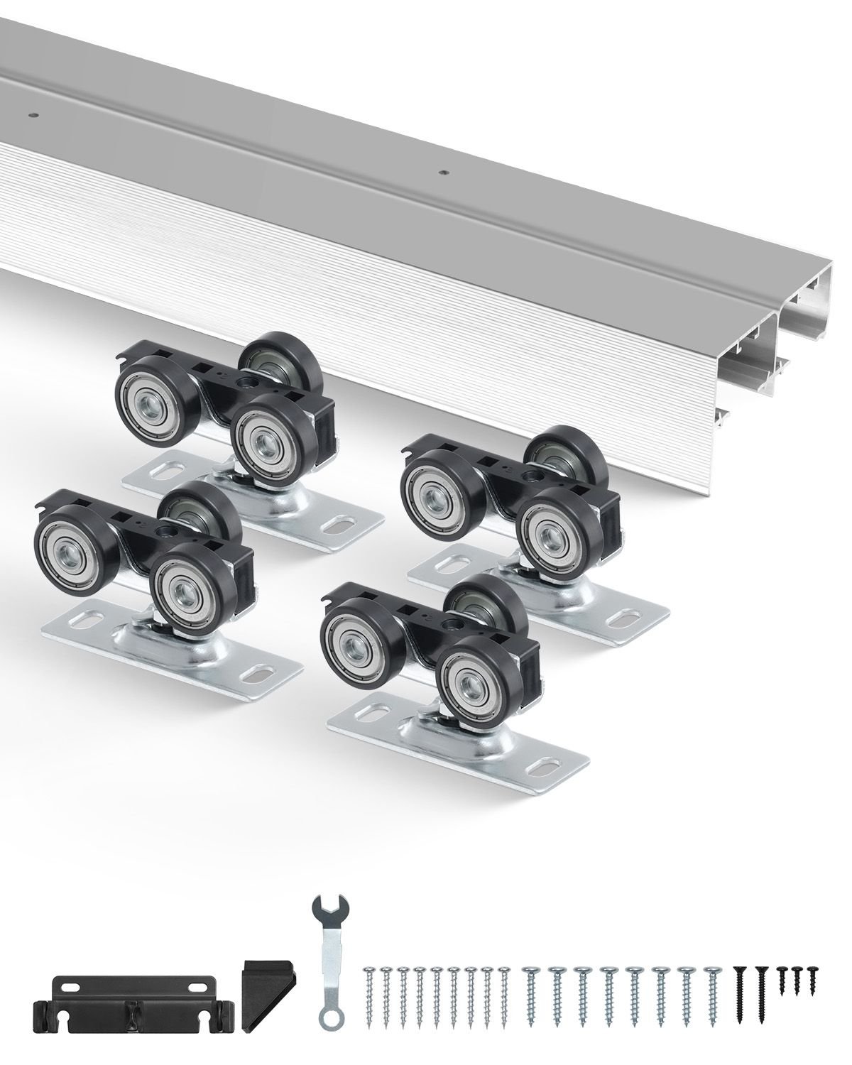 bypass door hardware, 5ft heavy duty bypass sliding door hardware kit, aluminum alloy sliding closet door hardware set for 2 door system, fit door thickness 1 3/8 " 1 3/4", easy to install