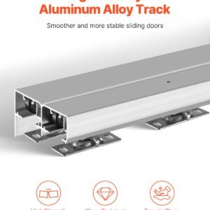 bypass door hardware, 5ft heavy duty bypass sliding door hardware kit, aluminum alloy sliding closet door hardware set for 2 door system, fit door thickness 1 3/8 " 1 3/4", easy to install