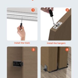 bypass door hardware, 5ft heavy duty bypass sliding door hardware kit, aluminum alloy sliding closet door hardware set for 2 door system, fit door thickness 1 3/8 " 1 3/4", easy to install