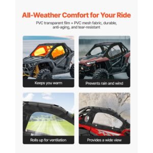 cab enclosure upper doors, compatible with polaris rzr pro xp/turbo r 2020 2024, soft upper doors, windproof upgraded zipper utv soft side window kit, work with side mirrors and windshields