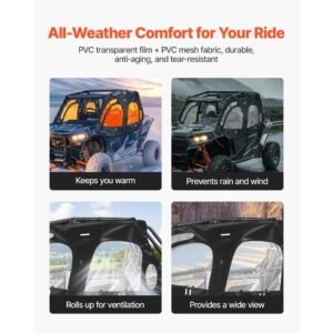 cab enclosure upper doors compatible with polaris rzr xp4 1000turbo 2014 2023 soft upper doors windproof upgraded zipper utv soft side window kit work with side mirrors and windshields 1.jpg