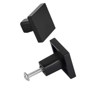 Cabinet Knobs, 10 Pack, 1.18 Inch Black Zinc Alloy Drawer Pulls & Door Handles, Square Kitchen Solid Knobs Dresser Handles, Cupboard Hardware with Screws for Bathroom Closet Cabinets Drawers