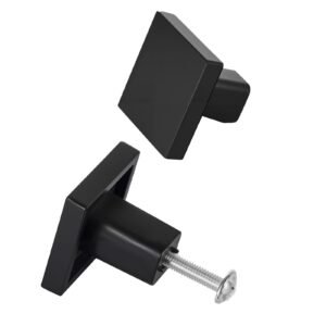 cabinet knobs, 10 pack, 1.18 inch black zinc alloy drawer pulls & door handles, square kitchen solid knobs dresser handles, cupboard hardware with screws for bathroom closet cabinets drawers