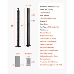 cable railing post 36x1x2 inch level deck stair posts 1 pack stainless steel cable handrail post pre drilled pickets with mounting bracket stair railing kit black 1jzlgzxhs914lza6x001v0 4.jpg