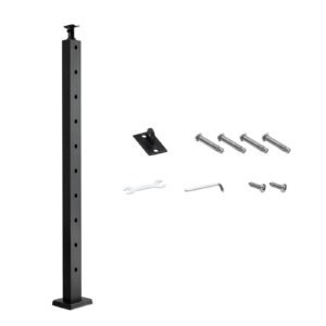 Cable Railing Post, 36x1x2 Inch Stair Railing Post, with Pre-Drilled 30° Angled Holes, Stainless Steel Cable Rail Post with Horizontal and Curved Bracket, 1-Pack, Black, 1JZLGZXHS91402OS1001V0
