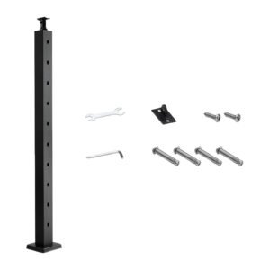 Cable Railing Post, 36x2x2 Inch Stair Railing Post, with Pre-Drilled 30° Angled Holes, Stainless Steel Cable Rail Post with Horizontal and Curved Bracket, 1-Pack, Black, 1JZLGZXHS914YIVIS001V0