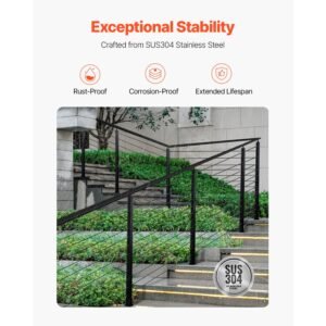 Cable Railing Post, 42x1x2 Inch Stair Railing Post, with Pre-Drilled 30° Angled Holes, Stainless Steel Cable Rail Post with Horizontal and Curved Bracket, 1-Pack, Black, 1JZLGZXHS106VRA3X001V0