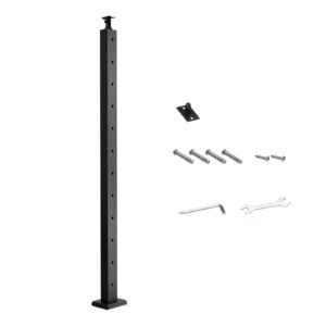 Cable Railing Post, 42x2x2 Inch Level Deck Stair Posts, 1-Pack Stainless Steel Cable Handrail Post, Pre-Drilled Pickets with Mounting Bracket Stair Railing Kit, Black, 1JZLGZXHS106AWJO6001V0