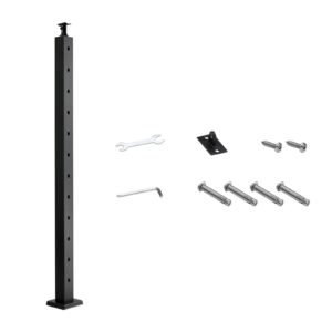 Cable Railing Post, 42x2x2 Inch Stair Railing Post, with Pre-Drilled 30° Angled Holes, Stainless Steel Cable Rail Post with Horizontal and Curved Bracket, 1-Pack, Black, 1JZLGZXHS106W3XAA001V0