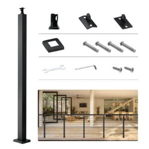 Cable Support Post, 36" Height, 2" Width, Steel Construction, No Pre-drilled Holes, Made of Durable SUS304 Stainless Steel, Includes Horizontal and Curved Brackets for Deck and Stair Handrail