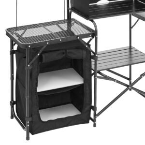 camping kitchen table outdoor camp cooking table aluminum portable cook station with storage cupboard carrying bag detachable windscreen quick set up for bbq party picnic rv travel black 3.jpg