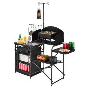 camping kitchen table outdoor camp cooking table aluminum portable cook station with storage cupboard carrying bag detachable windscreen quick set up for bbq party picnic rv travel black 5.jpg