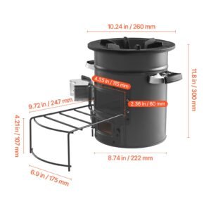 camping rocket stove, wood burning portable rocket stove with carrying bag for backpacking, spcc steel, double door, burn twigs, sticks or charcoals for outdoor cooking, backyard, camp cooking