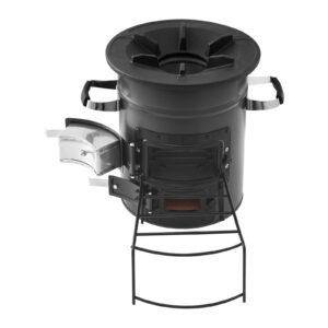 camping rocket stove, wood burning portable rocket stove with carrying bag for backpacking, spcc steel, double door, burn twigs, sticks or charcoals for outdoor cooking, backyard, camp cooking